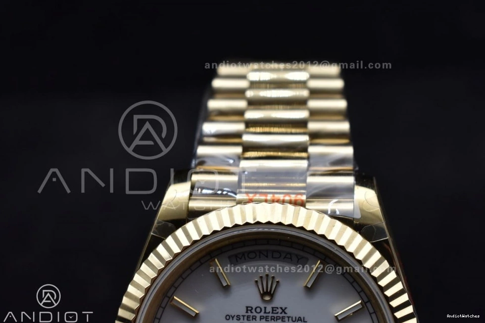 On 904L Dial YG Tungsten Bracelet Weighted White 40 Contemporary DayDate Steel Markers V A2836 GMF Stick 730 President 0901